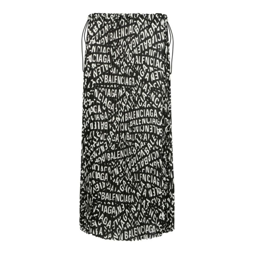 Balenciaga Logo Strips Pleated Drawstring Midi Skirt Multi Womens